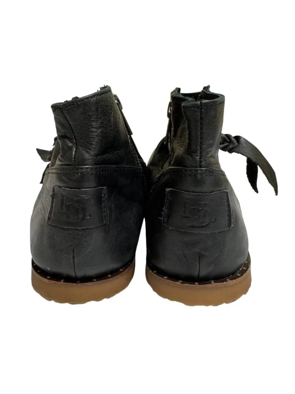 Luxe De Leon Leather Zip Ankle Boots Womens Size 9 Black Flat Gum Sole Studded
